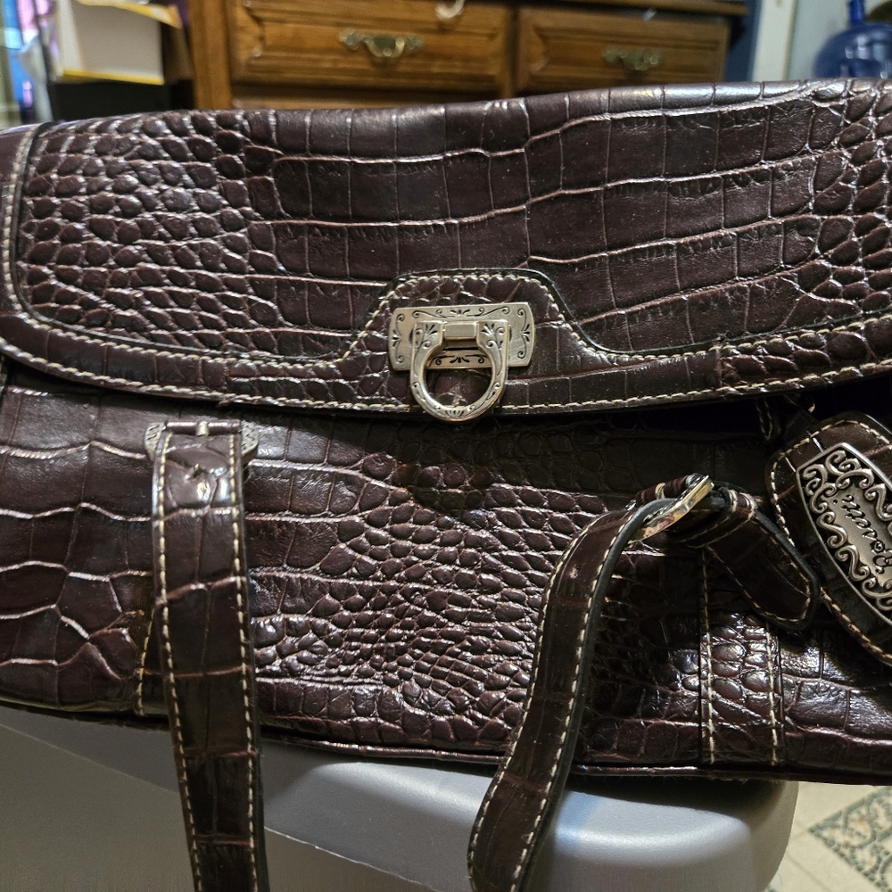 Rosetti Brown Crocodile Embossed Leather Bag